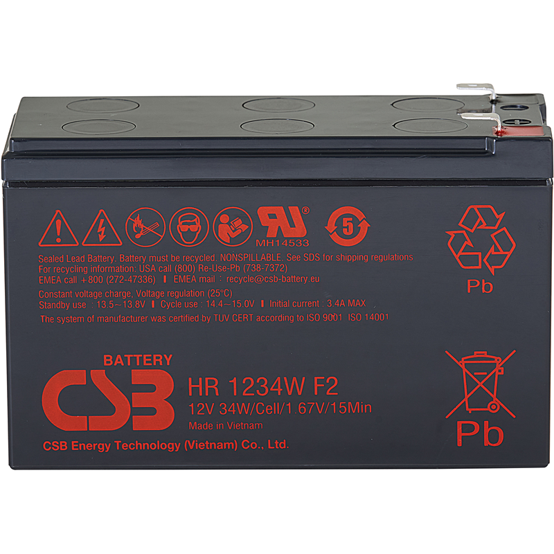 Батарея для ИБП CSB HR1234W F2, 12 В, 8.5 А·ч, клеммы F2 (под клемму 250), срок службы 5 лет HR1234WF2