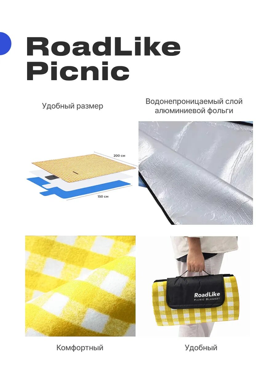 Коврик для пляжа и пикника складной непромокаемый 150х200 Roadlike, желтый — фото 1
