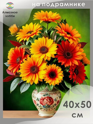 Изображение товара Алмазная мозаика на подрамнике Желтые герберы 40х50