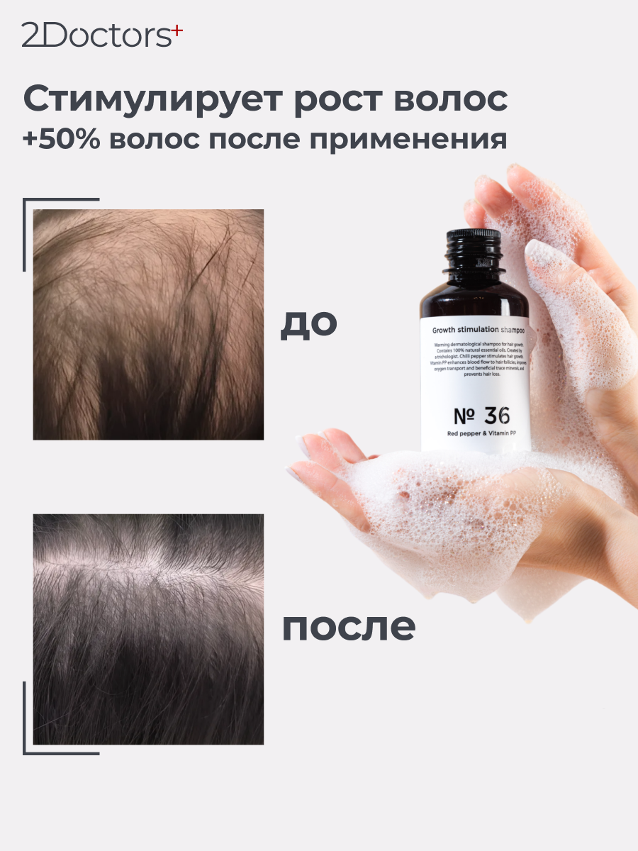 Картинки Шампунь против выпадения волос, для роста волос бессульфатный шампунь №36 от 2Doctors, 250 мл