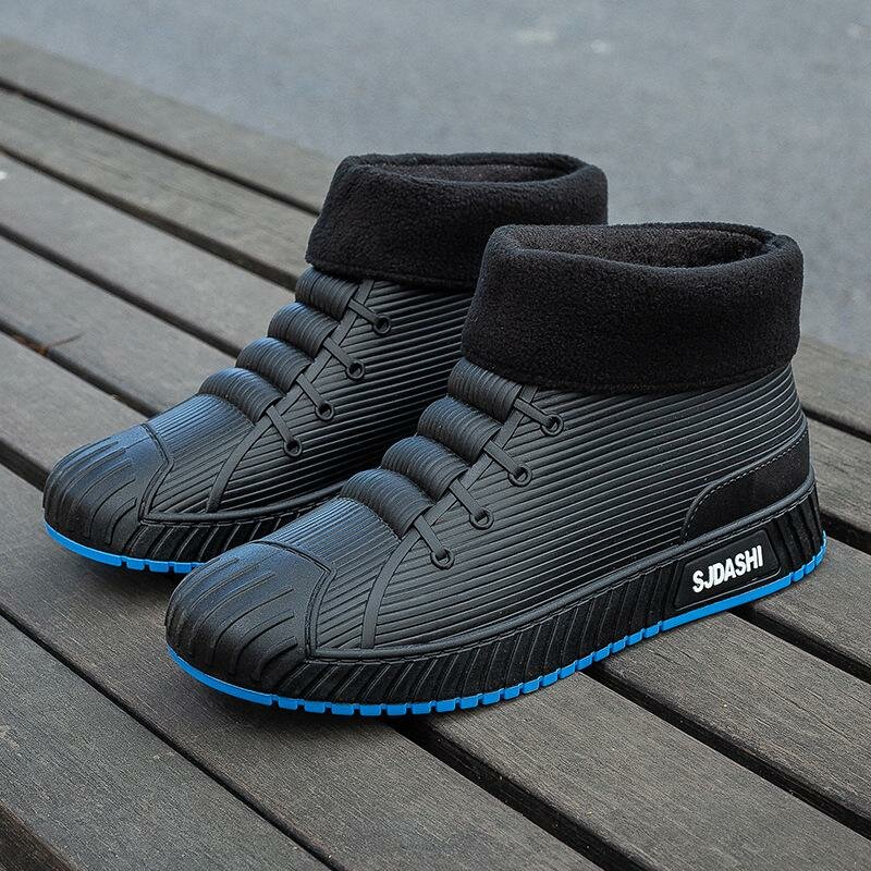 Мужские Осенние Повседневные Резиновые Сапоги На Флисовой Подкладке С Нескользящей Подошвой