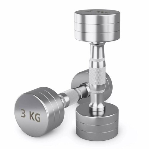 Гантель UNIX Fit PRO круглая хромированная, металлическая гантель для фитнеса спортивная, неразборная, 3 кг, 2 шт.