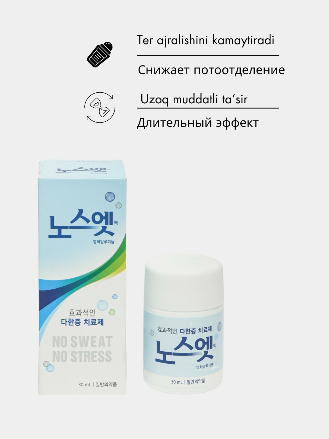 Дезодорант корейский от излишней потливости, шариковое, No Sweat No Stress, 30 мл