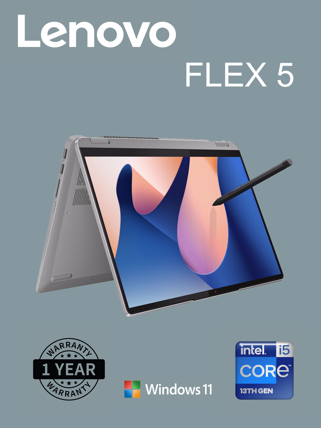 Ноутбук Трансформер Lenovo IdeaPad Flex 5 14" Intel Core i5-1335U 16Gb DDR 256 Gb SSD Arctic Grey 04RK