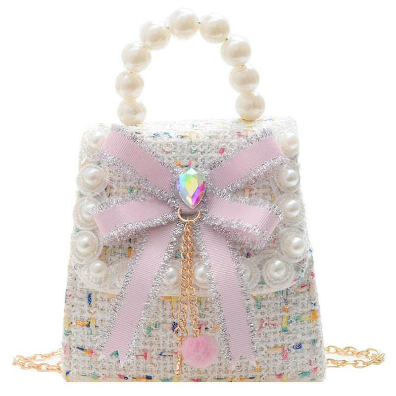 Cute mini princess handbag with bowknot design for young girls, white