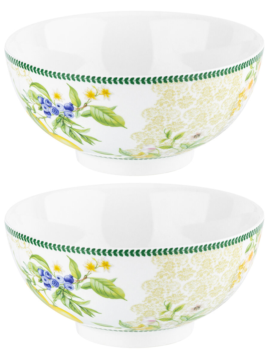 Набор 2-х салатников 15х15х7 см 600 мл Elan Gallery Лимоны, фарфор — фото 1