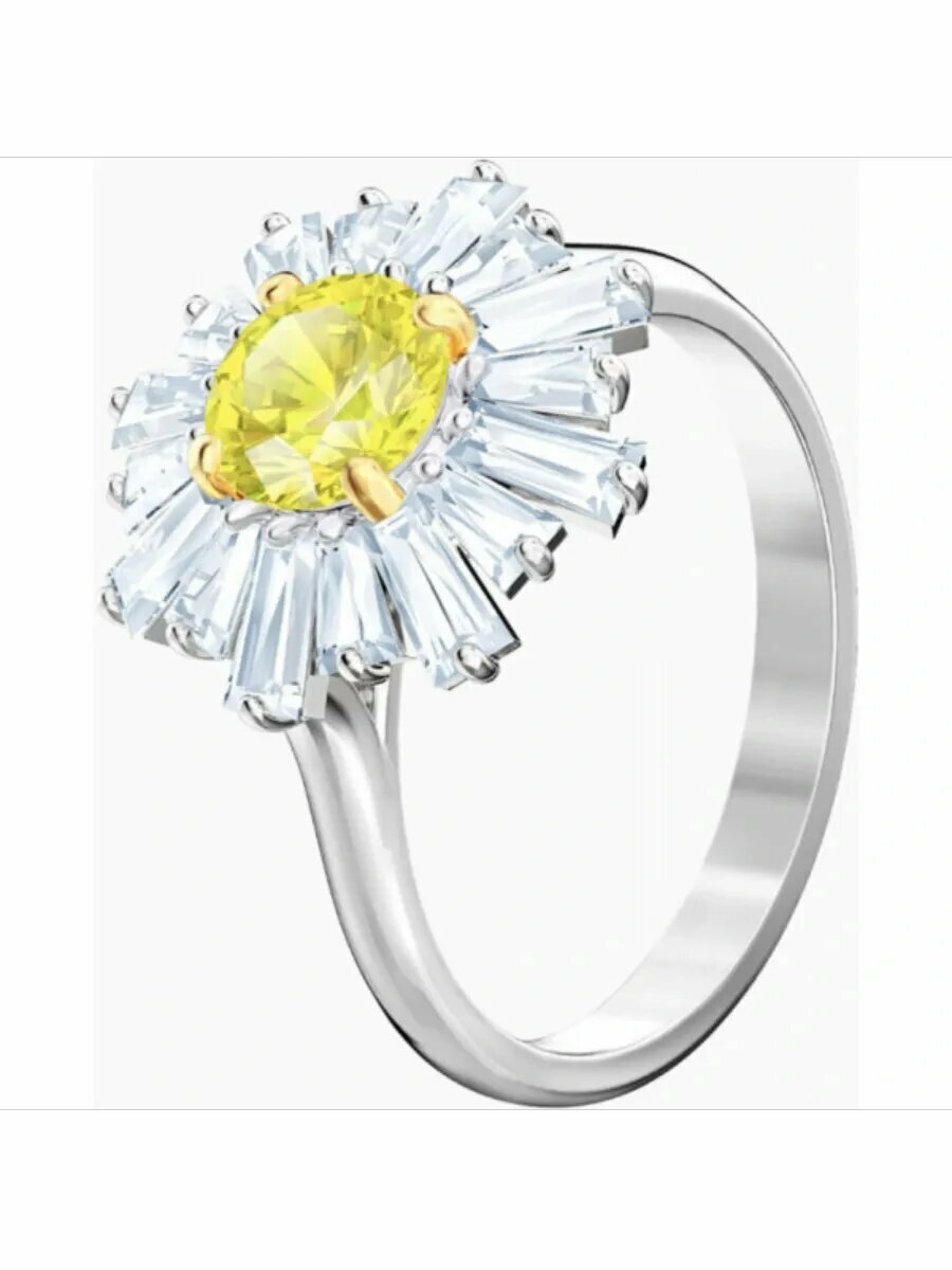 Кольцо помолвочное SWAROVSKI, кристаллы Swarovski, размер 16, белый, серебряный, желтый — фото 1