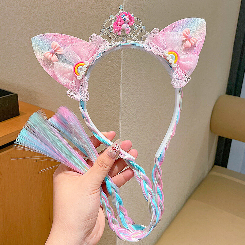 Светящийся парик для детей My Little Pony, ободок с косичками, корона для маленькой принцессы, парик для девочек