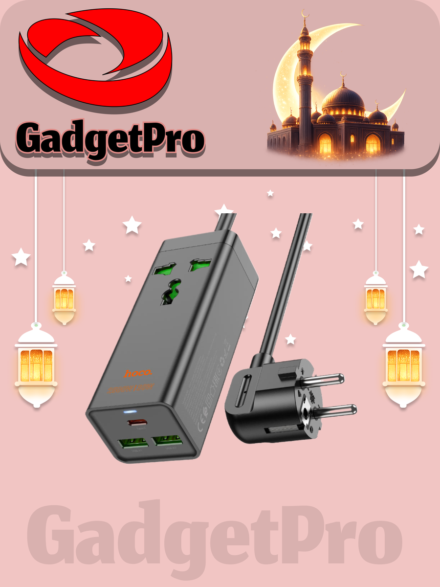 Сетевой фильтр HOCO AC9A 2500W с быстрой зарядкой 30W (USB-C и USB-A) – для дома и офиса.
