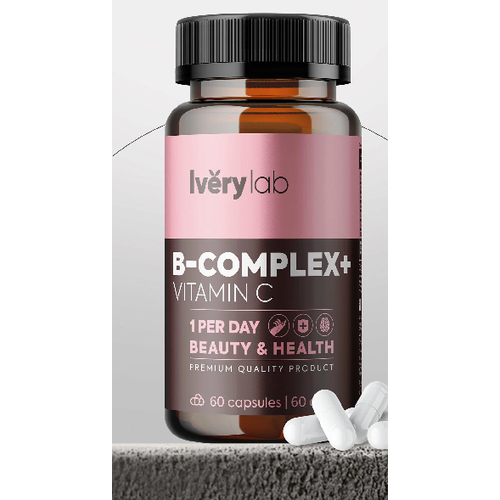 Витамины группы В и витамин С Iverylab B-Complex + Vitamin C, БАД в капсулах для иммунитета, зрения, кожи, 60 капсул