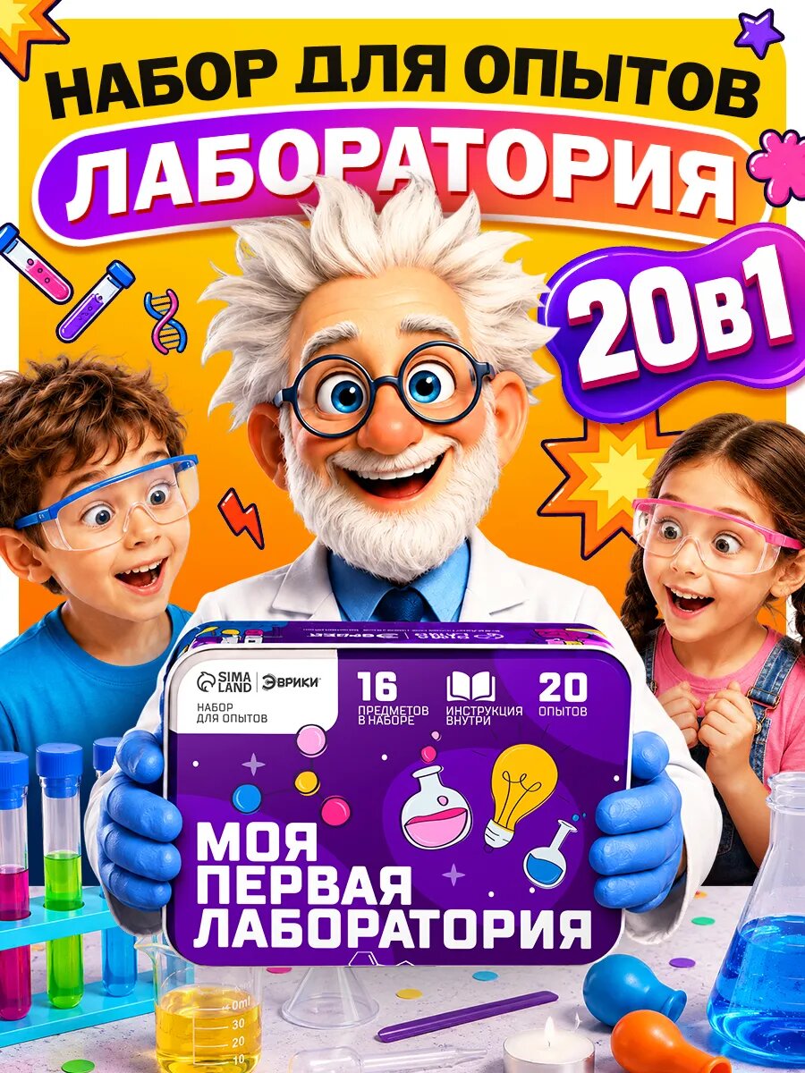 Набор для опытов "Моя первая лаборатория" Эврики, от 5 лет, 20 опытов