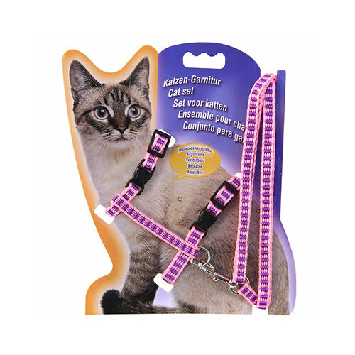 Поводок для кошки 110х1см со шлейкой, полиэстер, на картоне, цвета микс (Китай)
