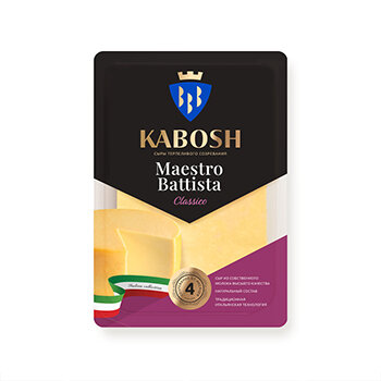 Сыр твердый "Maestro Battista Classico" м. д. ж. в с. в. 50%, слайсы 125г, Россия