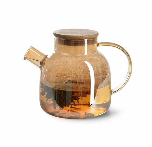 Чайник бочонок заварочный стеклянный 1500 мл, GOLD GLASS, жаропрочный, Золотой, с фильтром для чая и напитков. Актуальный подарок!