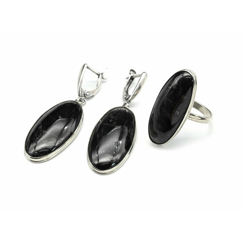 Комплект бижутерии: кольцо, серьги, гиперстен, размер кольца 18, черный комплект бижутерии радуга камня кольцо серьги гиперстен размер кольца 18 черный