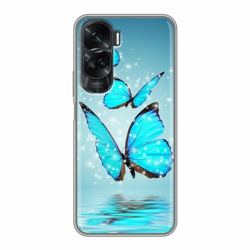 Дизайнерский силиконовый чехол для Хонор 90 Лайт / Huawei Honor 90 Lite Бабочки голубые силиконовый чехол бабочки на honor 10 lite