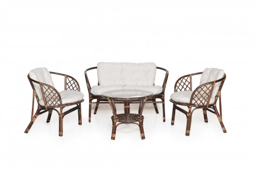 Набор мебели Garden Story Багамы (диван+2кресла+стол (2 уп.), каркас коричн, подушки бежевые)