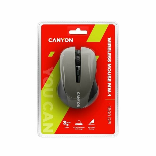 Мышь оптическая беспроводная Canyon MW-1 серая CNE-CMSW1G 82200₽