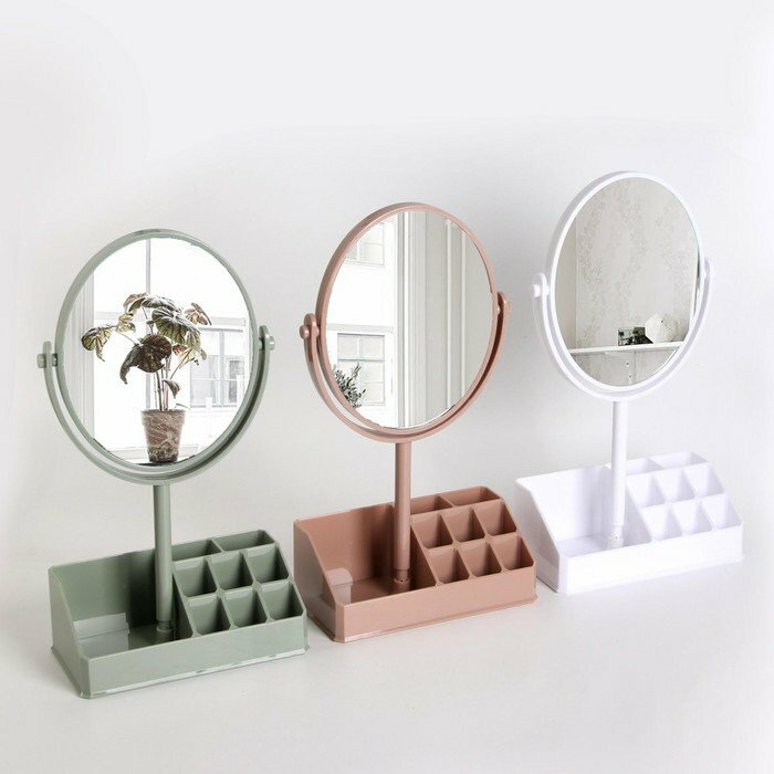 Зеркало с подставкой для хранения двустороннее с увеличением зеркальная поверхность 13 × 16 см цвет микс (комплект из 2 шт)