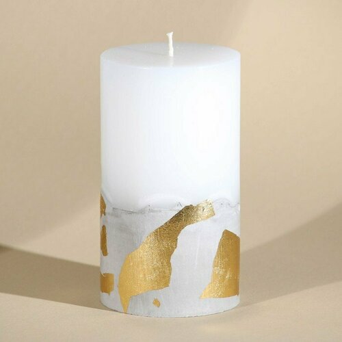 Свеча интерьерная белая с бетоном (поталь), 12,5 х 7 см (комплект из 4 шт)