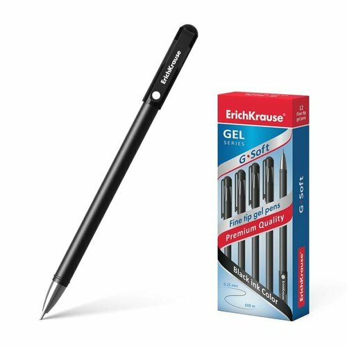 Ручка гелевая ErichKrause G-Soft, с покрытием Soft Touch, чернила чёрные, узел 0.38 мм, длина непрерывной линии составляет до 600 метров (комплект из 24 шт)
