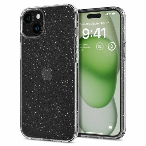 Чехол Spigen на Apple iPhone 15 Plus (ACS06648) Liquid Crystal Glitter / Спиген чехол для Айфон 15 Плюс силиконовый, противоударный, с защитой камеры, затемненный