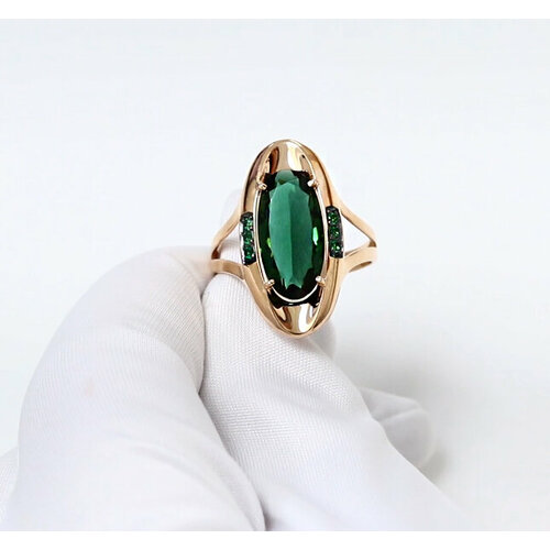 фото Кольцо diamant online, золото, 585 проба, турмалин, фианит, размер 19, зеленый