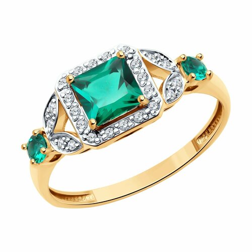 фото Кольцо diamant online, золото, 585 проба, бриллиант, изумруд синтетический, размер 17.5, зеленый