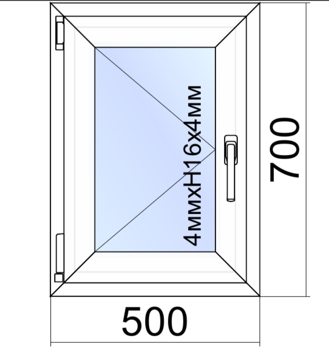 Окно ПВХ VEKA WHS Halo/ ш.50см*в.70см/поворотное/левое/однокамерный стеклопакет/фурнитура Accado (Турция)