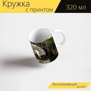 Кружка с рисунком, принтом "Лодка, моторная лодка, вода" 320 мл.