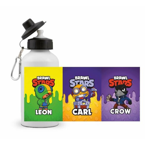 фото Спортивная бутылка бравл старс, brawl stars №34 с карлом, леоном и вороном mewni-shop