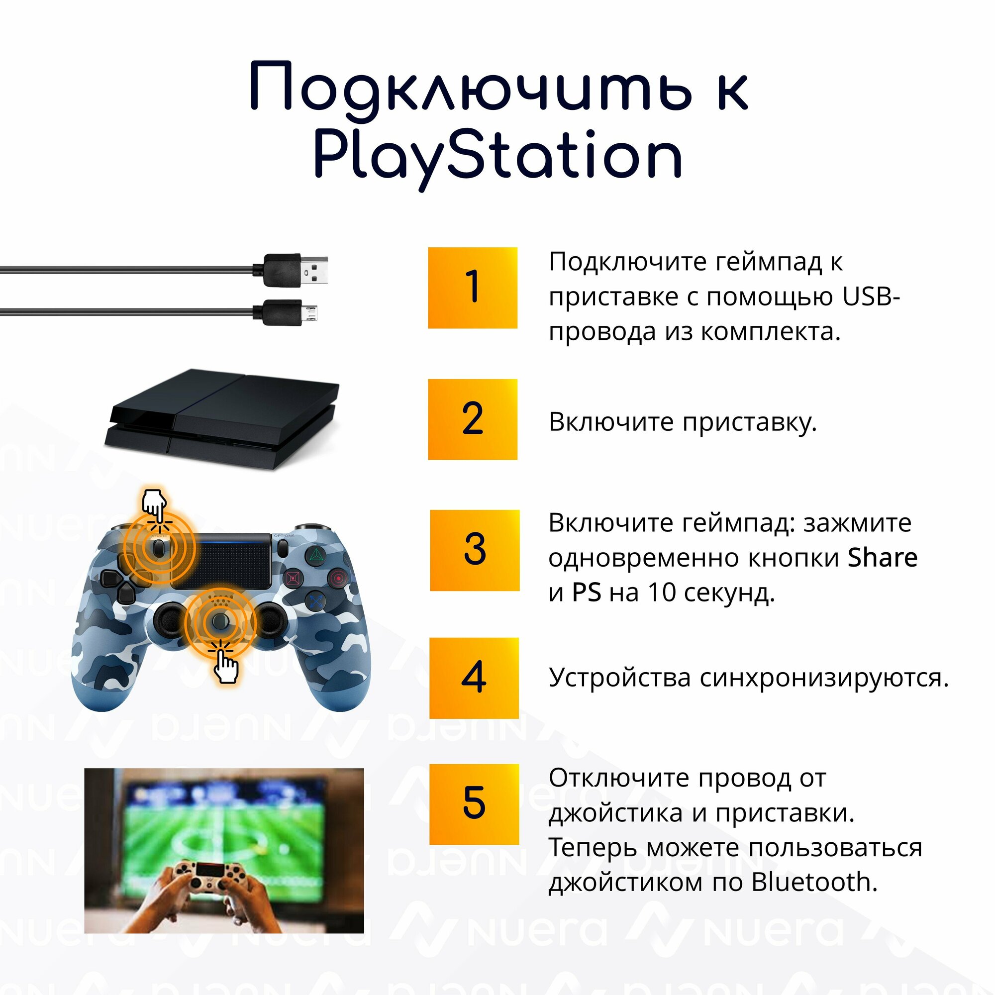 Беспроводной геймпад для PS4 с зарядным кабелем, синий камуфляж / Bluetooth / джойстик для PlayStation 4, iPhone, iPad, Android, ПК / Original Drop