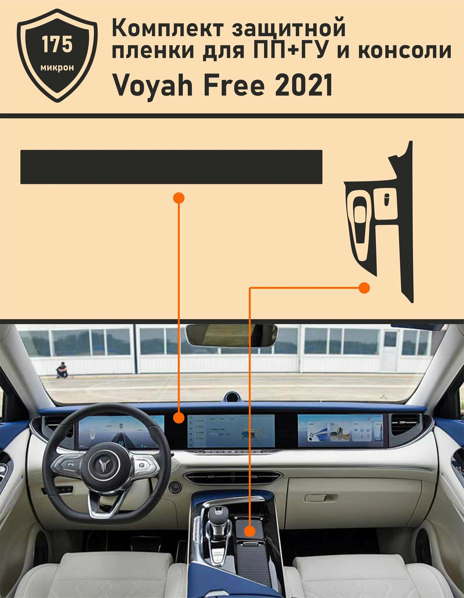 Voyah Free 2021/Комплект матовых защитных пленок ГУ+Консоль