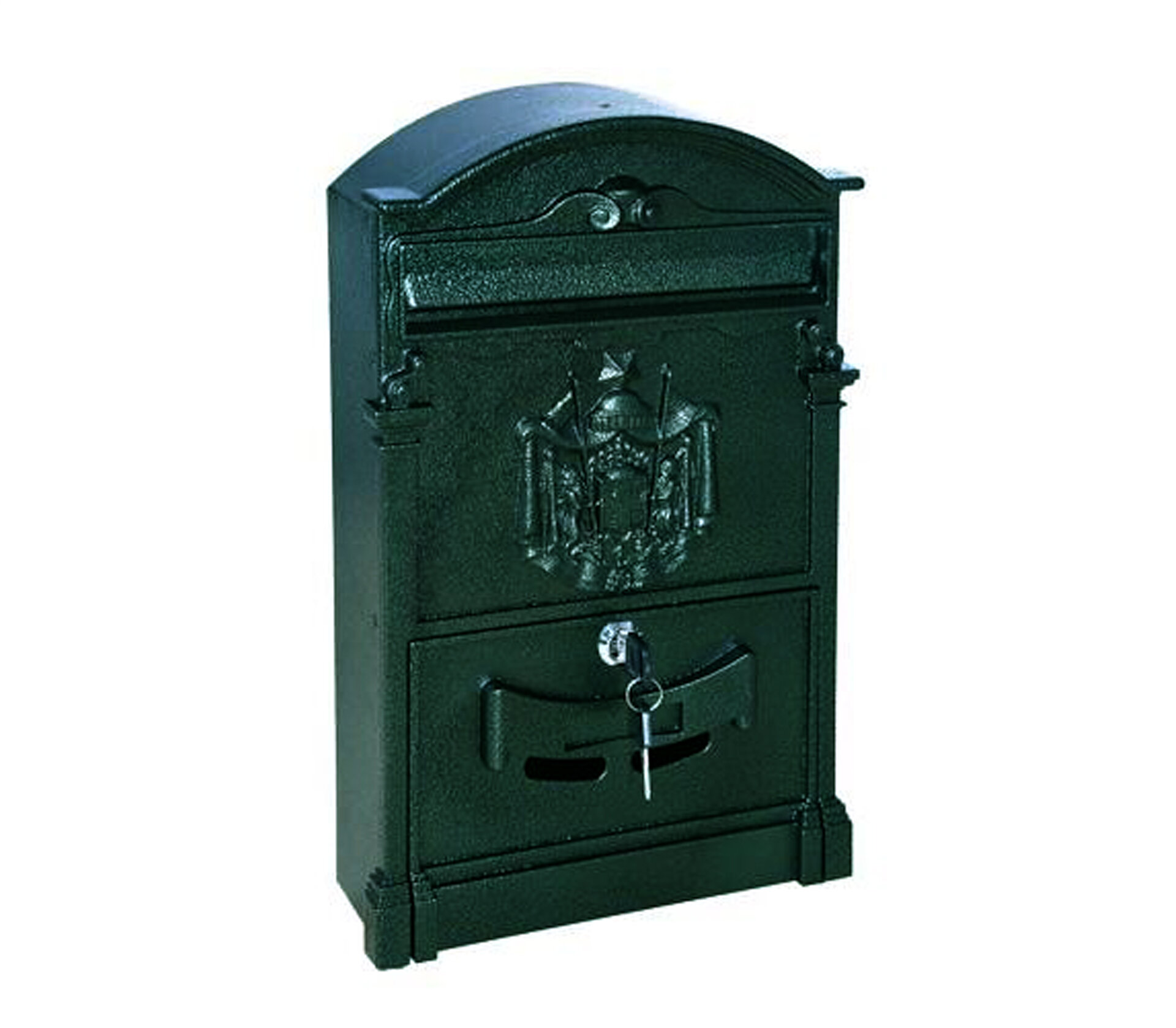 Почтовый ящик уличный металлический цвет синий. Ящик для почты с дизайном под старину с гербом.