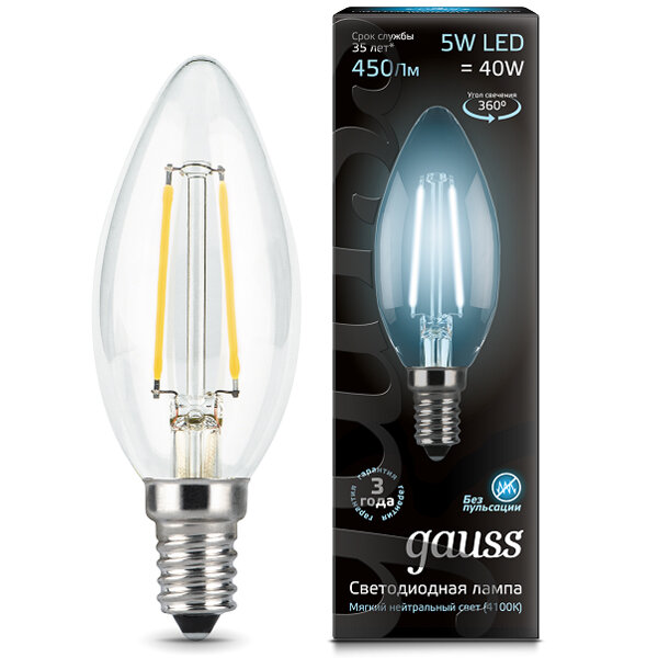 Лампа Gauss LED Filament Candle свеча 5W E14 4100К