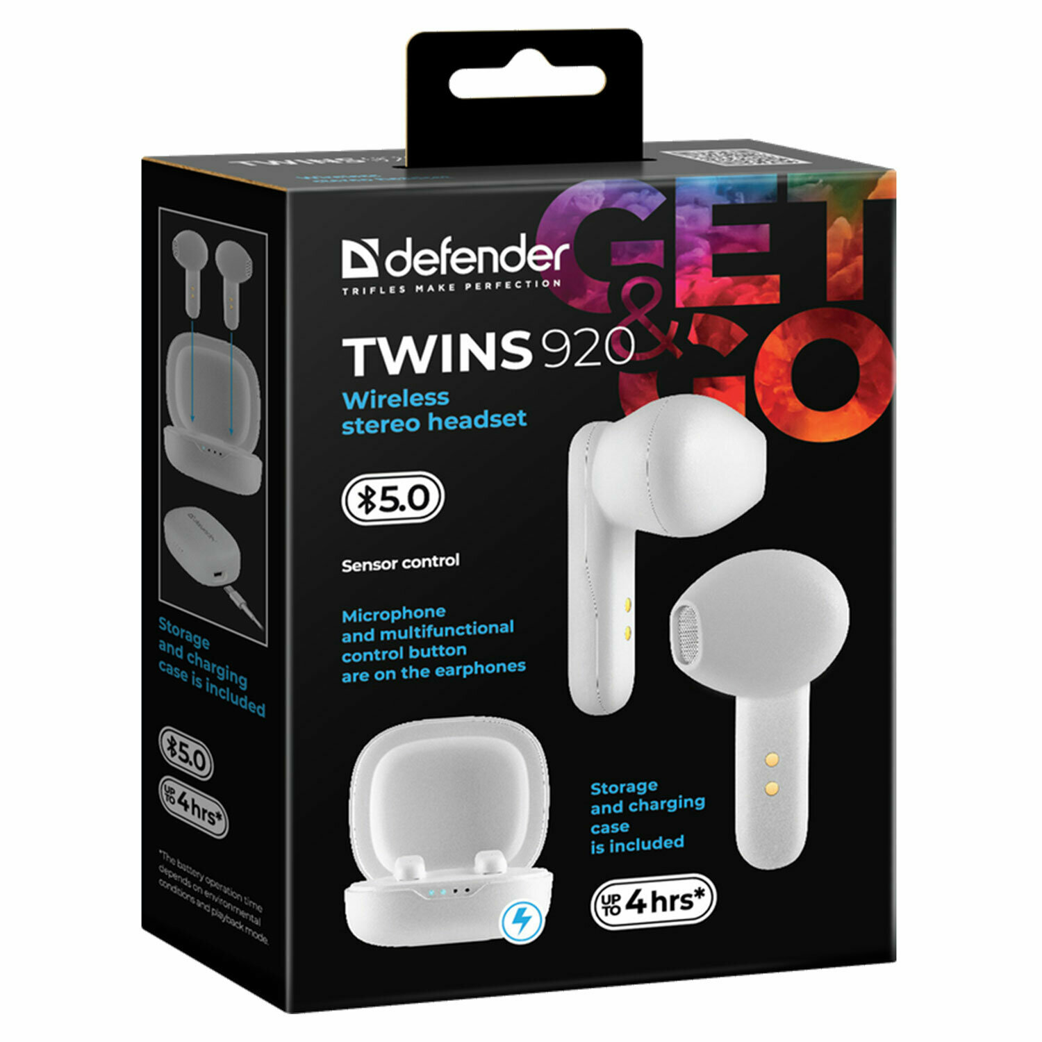 Наушники Defender Twins 920 беспроводные, вкладыши, с микрофоном, TWS, Bluetooth, белый