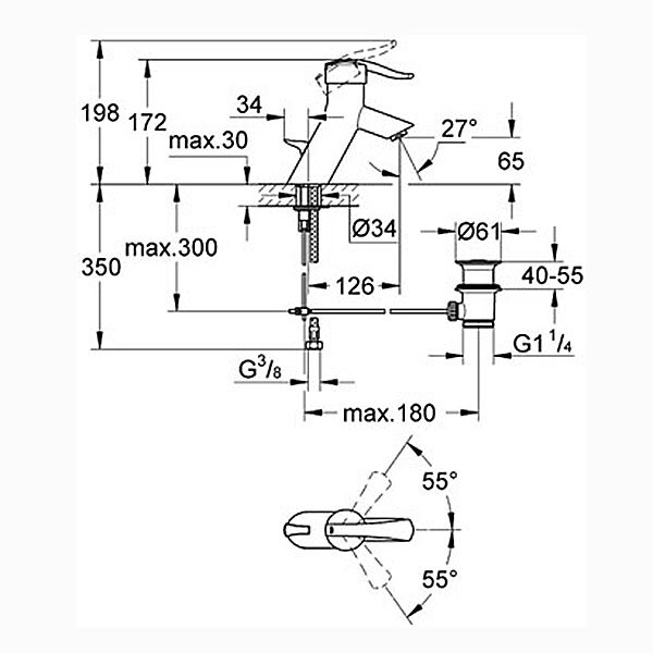 Смеситель для раковины Grohe Ectos с синей ручкой - фото №2