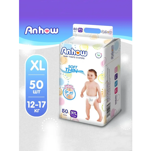 Anhow Подгузники-трусики детские 12-17 кг размер XL 50 шт