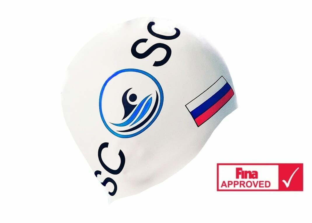 Спортивная шапочка для плавания белая " Россия"