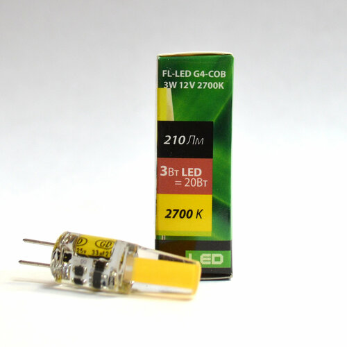 фото Лампа светодиодная капсула 3w 12v g4 pin 210лм 2700к угол 360 град. d-10mm l-32mm свет теплый белый foton lighting, уп. 1шт