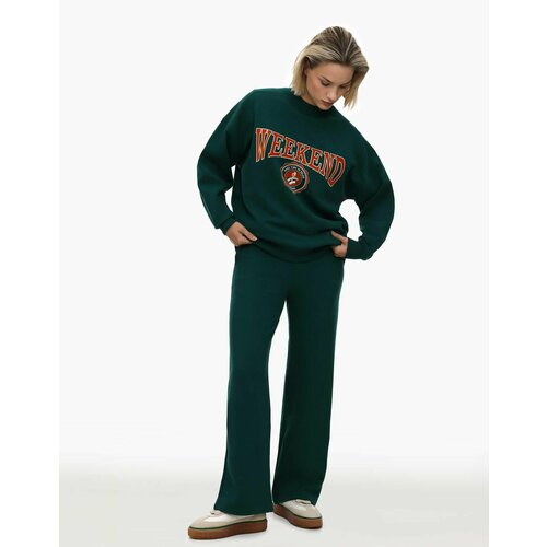 фото Брюки палаццо gloria jeans, демисезон/зима, прямой силуэт, спортивный стиль, пояс на резинке, карманы, размер l/170 (48-50), зеленый