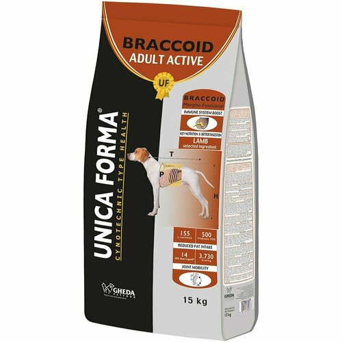 Unica Forma Braccoid Adult Active Сухой корм для взрослых собак средних и крупных пород, с ягненком, 15 кг