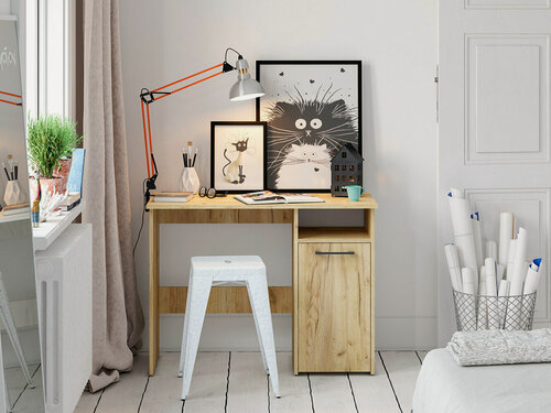 Изображение товара Стол письменный МК"Пирамида" Фронда-10 с тумбой, универсальный (правый, левый), цвет крафт золотой, 75х100х50 см