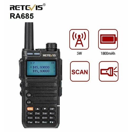 Рация Retevis RA685 5 W UHF VHF зарядное устройство USB Type C сканер частот 425000₽