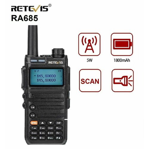 Рация Retevis RA685 5 W. UHF/ VHF, зарядное устройство USB Type C, сканер частот