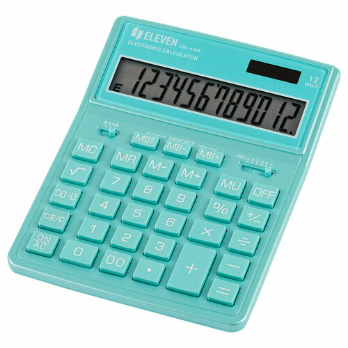 калькулятор настольный eleven sdc 554s 14 разрядов двойное питание 155×205×36мм черный Калькулятор настольный Eleven SDC-444X-GN, 12 разрядов, двойное питание, 155×204×33мм, бирюзовый