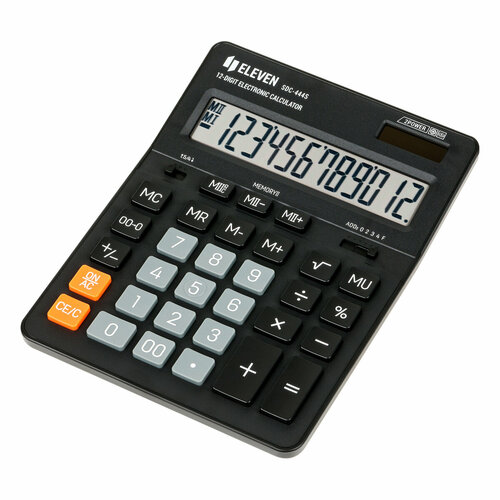 Калькулятор настольный Eleven SDC-444S, 12 разрядов, двойное питание, 155×205×36мм, черный калькулятор настольный citizen sdc 812nrwhe компактный 124х102 мм 12 разрядов двойное питание белый