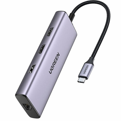 Конвертер Ugreen CM490 USB-C - 2xUSB 301xUSB 202xHDMIRJ451000MSDTFPD Grey 90119 715100₽