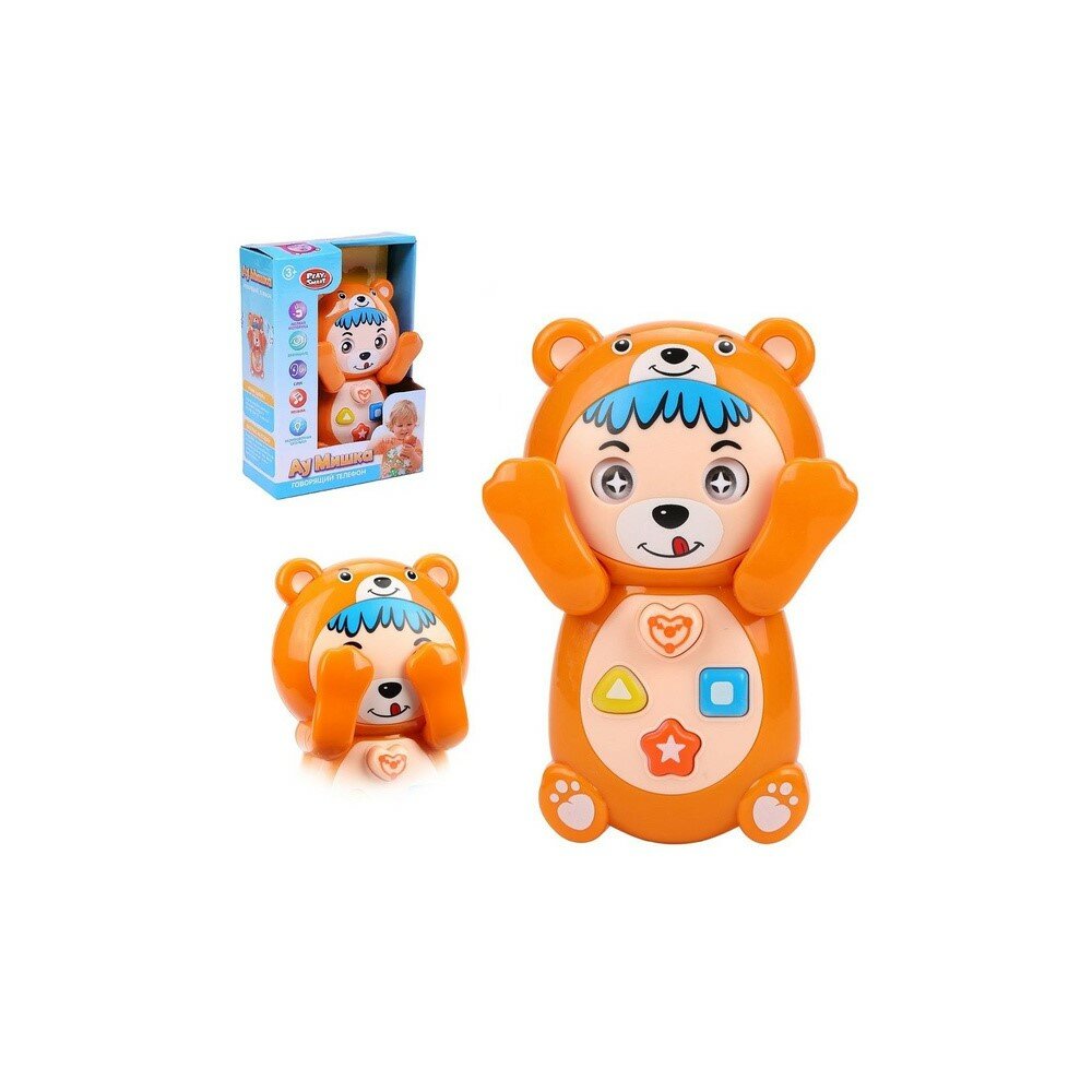Развивающая детская игрушка телефон "Ау Мишка" (коричневый) на батарейках, свет, звук PLAY SMART 7823