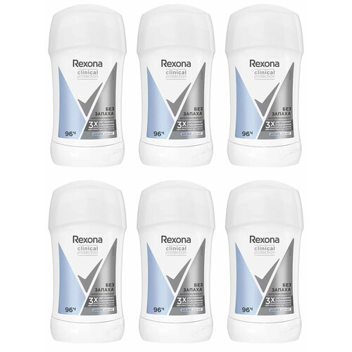 Rexona Антиперспирант-карандаш Clinical Protection Гипоаллергенный без запаха, 40 мл, 6 шт rexona антиперспирант карандаш гипоаллергенный без запаха rexona clinical protection унисекс 40 мл